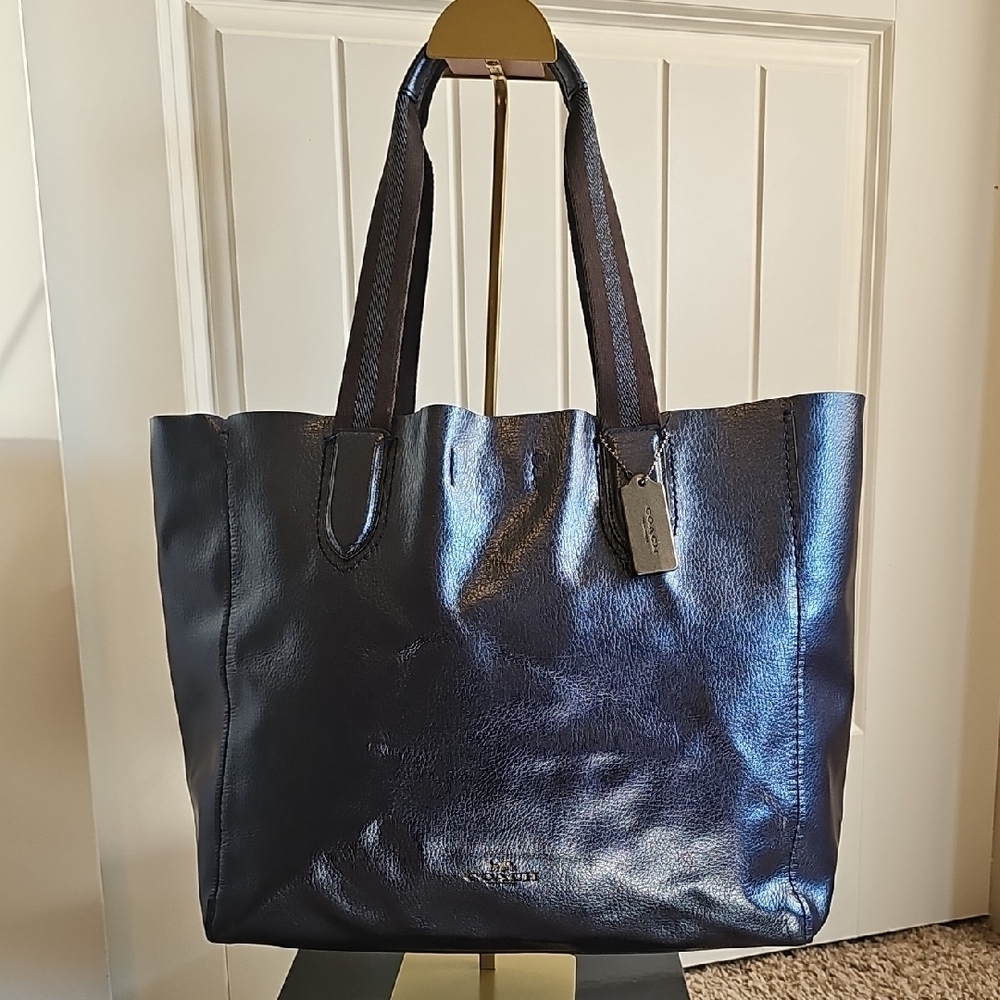 Coach 2017 Large Hologram Derby Tote Metallic Blue - Picture 3 of 17